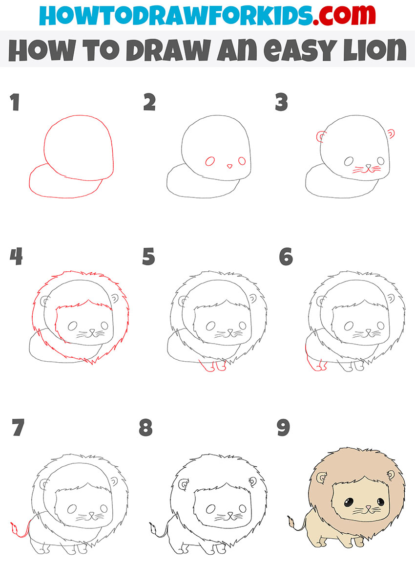 how to draw an easy lion step by step