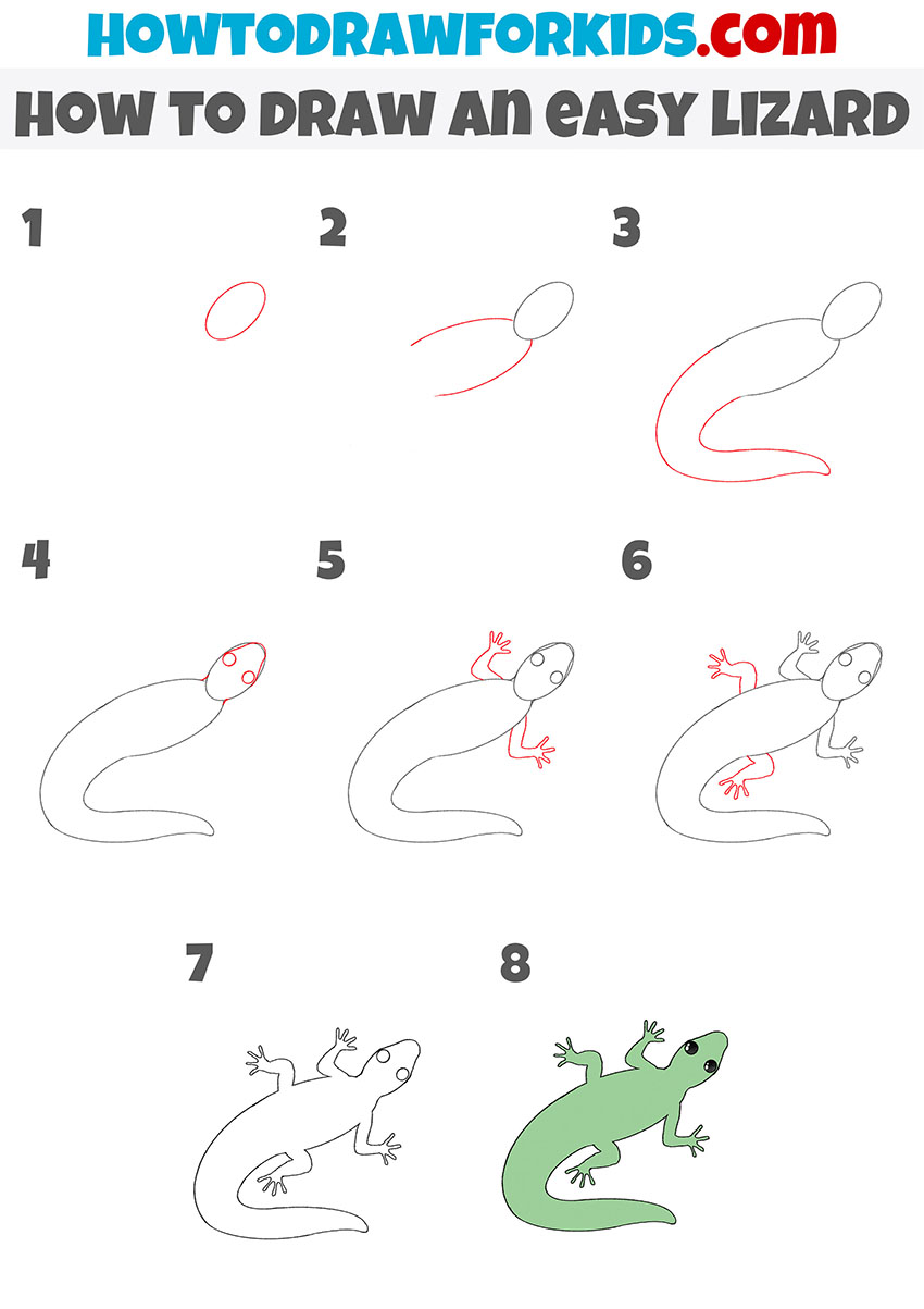 how to draw an easy lizard step by step