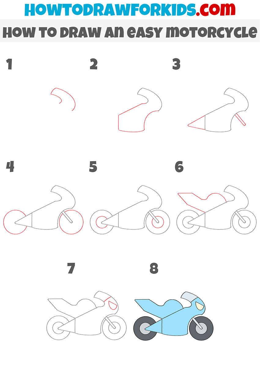 how to draw an easy motorcycle step by step