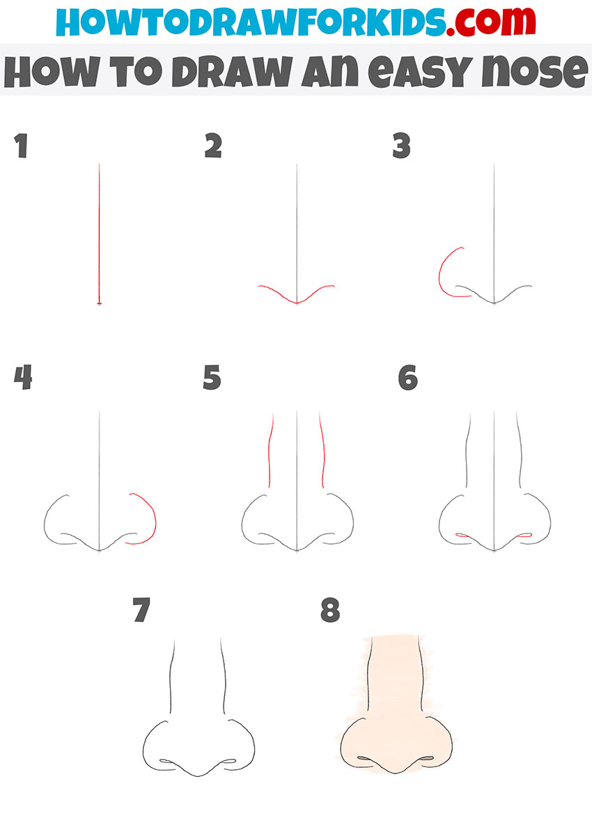 how to draw an easy nose step by step