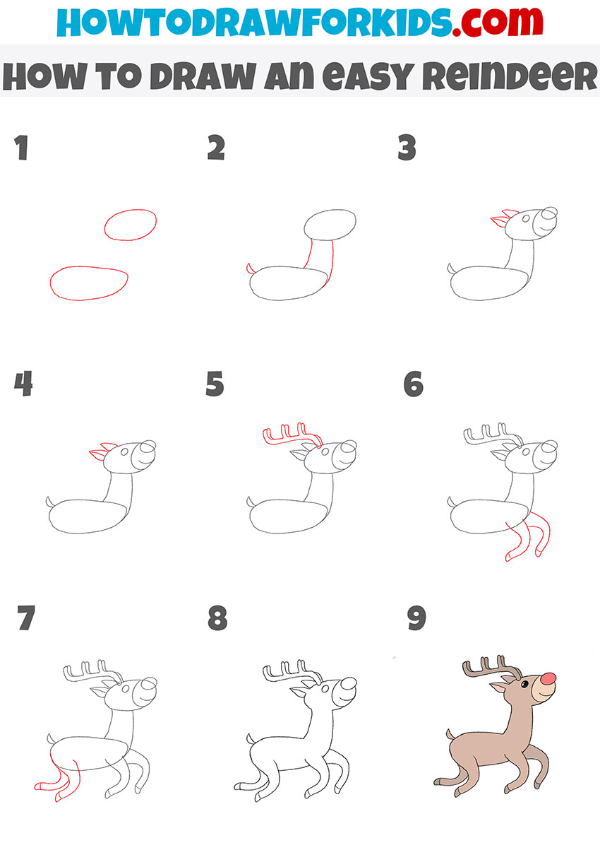 how to draw an easy reindeer step by step