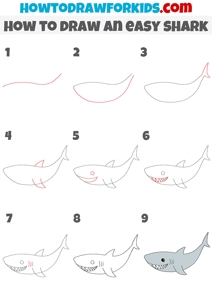 how to draw an easy shark step by step