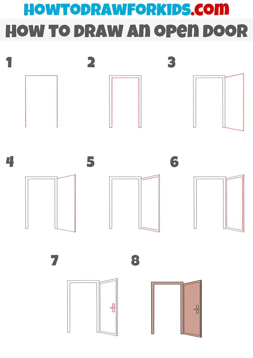how to draw an open door step by step