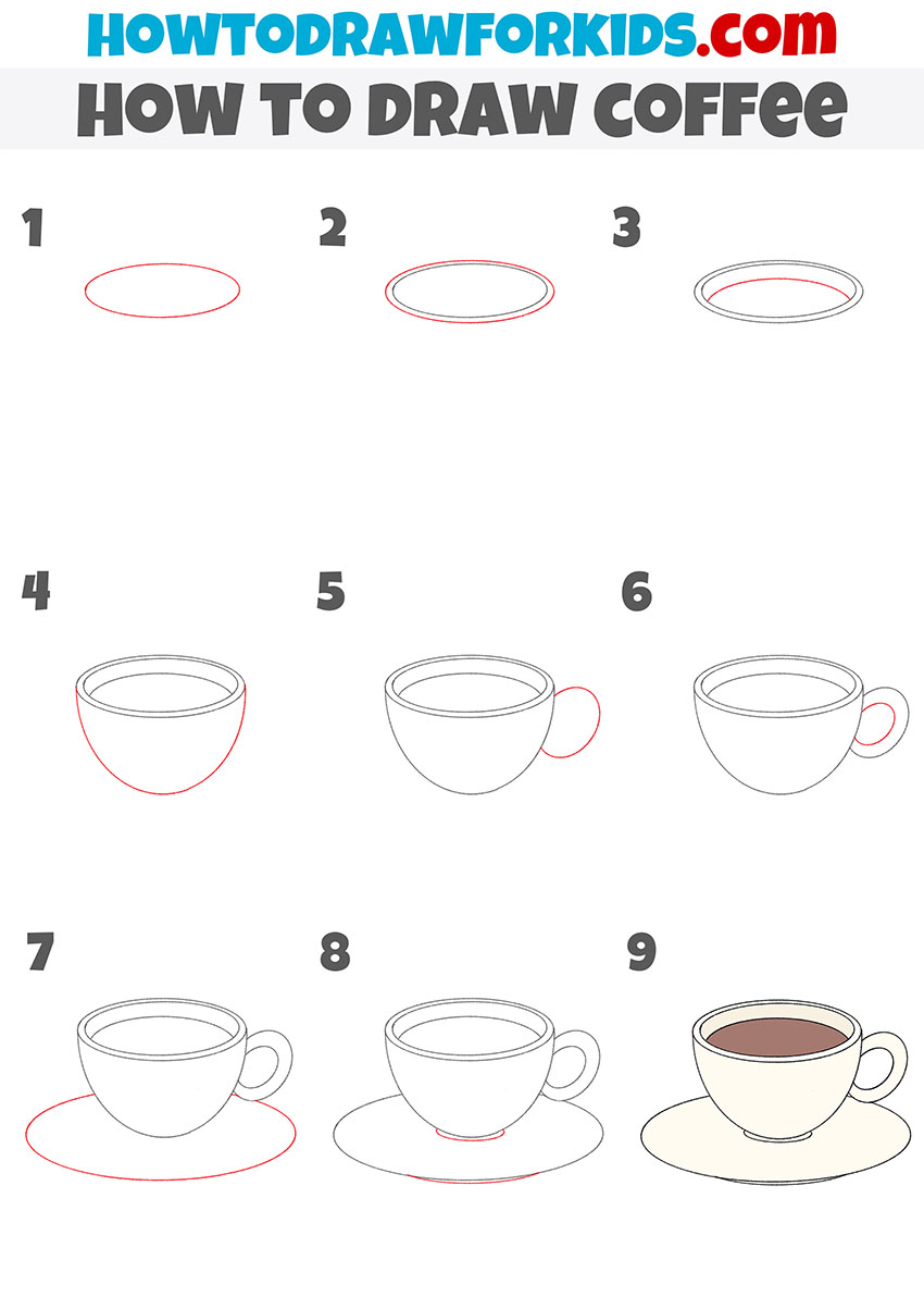 how to draw coffee step by step