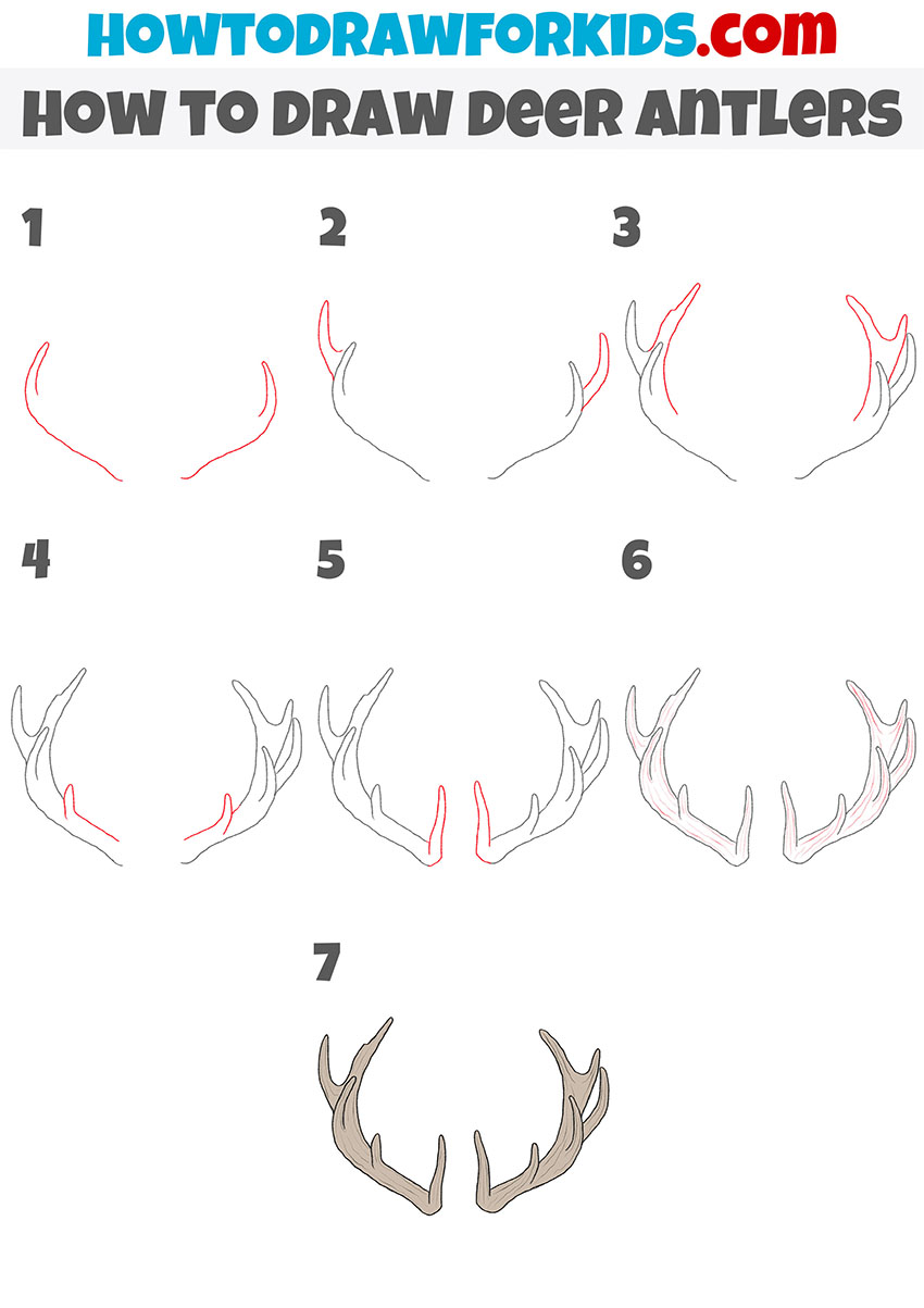 how to draw deer antlers step by step