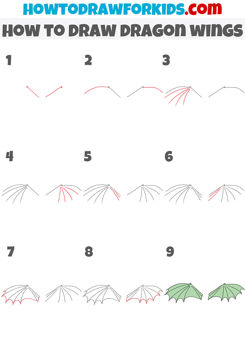 how to draw dragon wings step by step