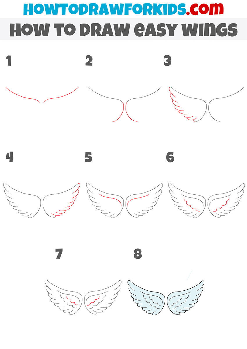 how to draw easy wings step by step