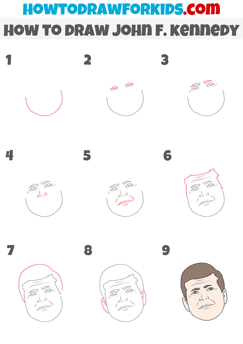 how to draw john f. kennedy step by step