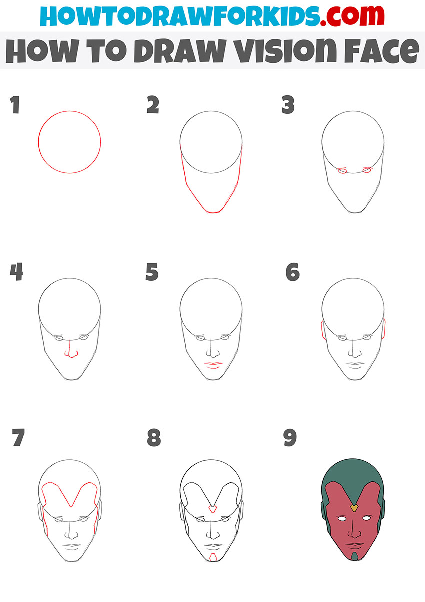 how to draw vision face step by step