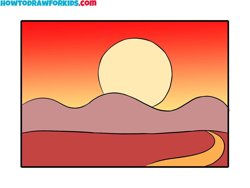 how to draw a sunset easy