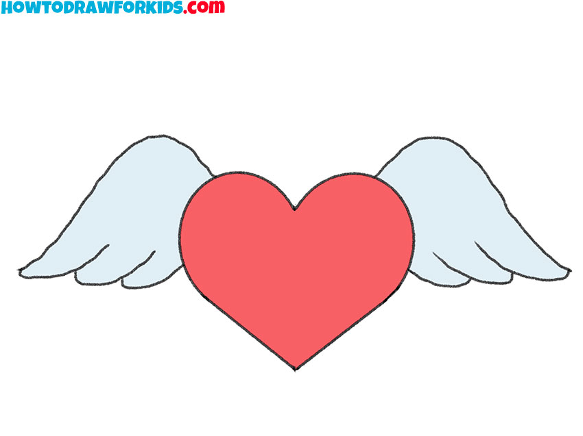 heart with wings drawing guide
