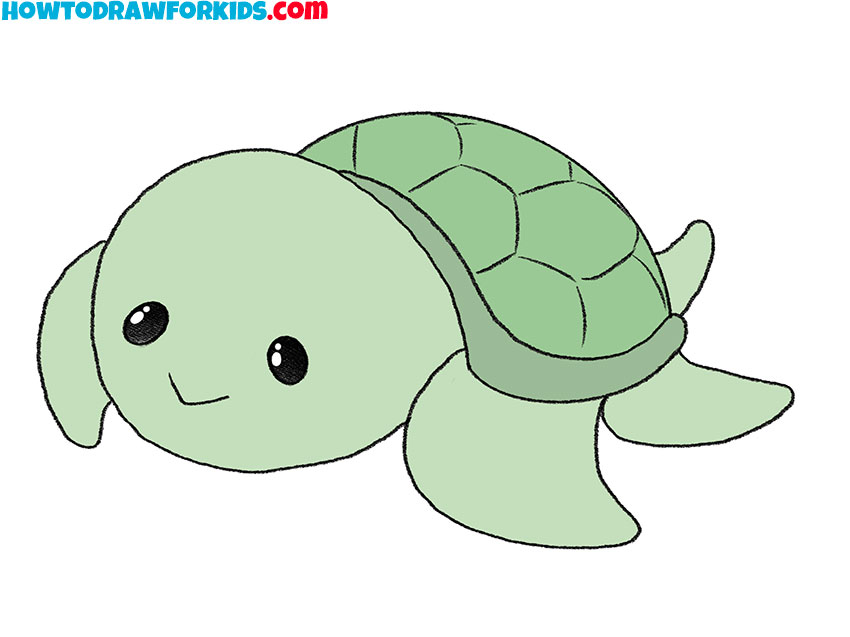 how to draw a cartoon sea turtle easy