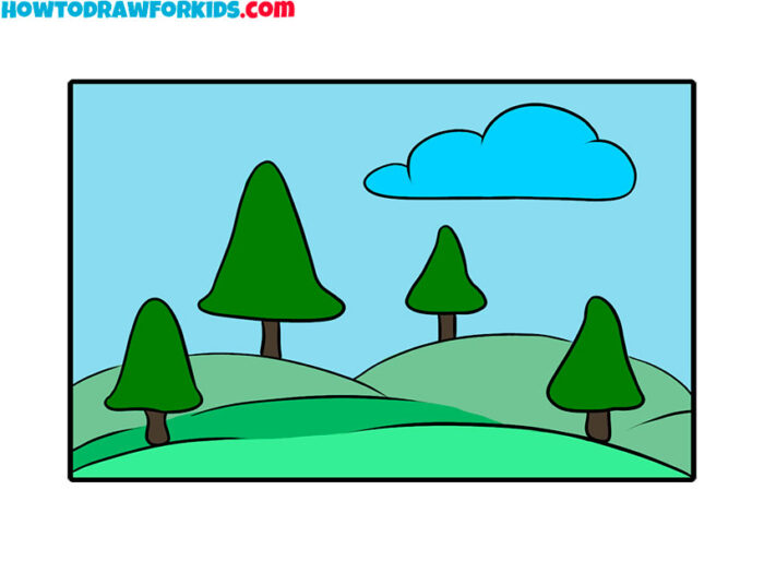 How to Draw a Landscape Step by Step Drawing Tutorial For Kids