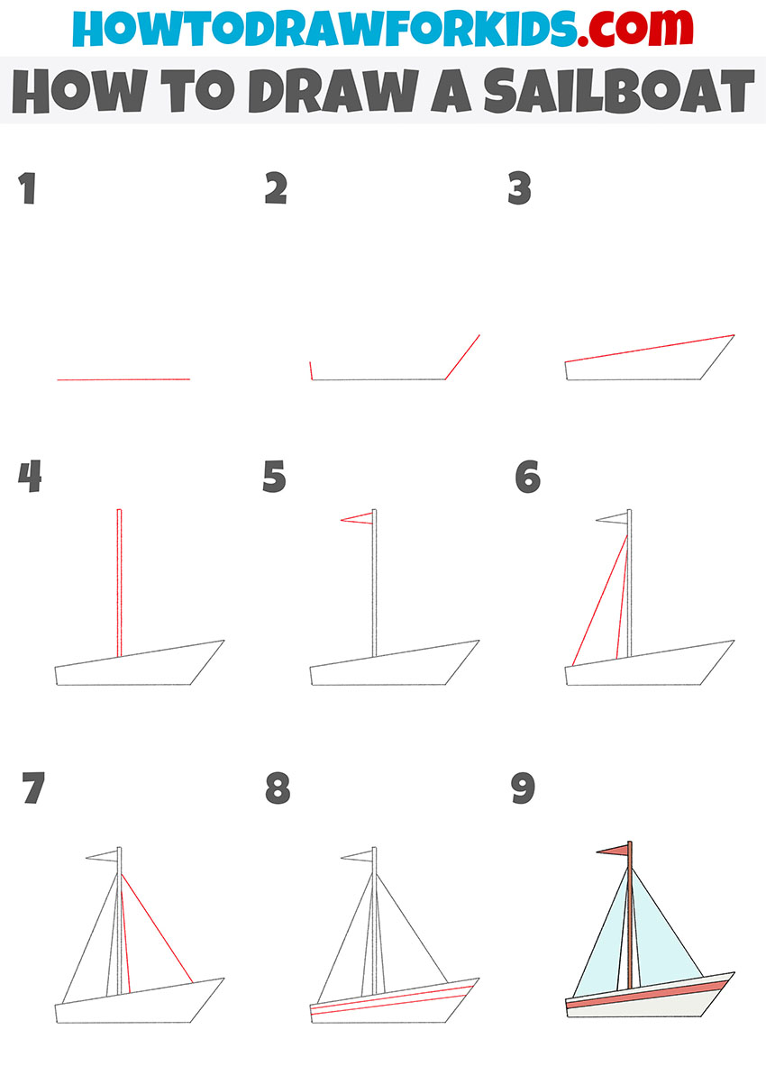 How to Draw a Sailboat step by step