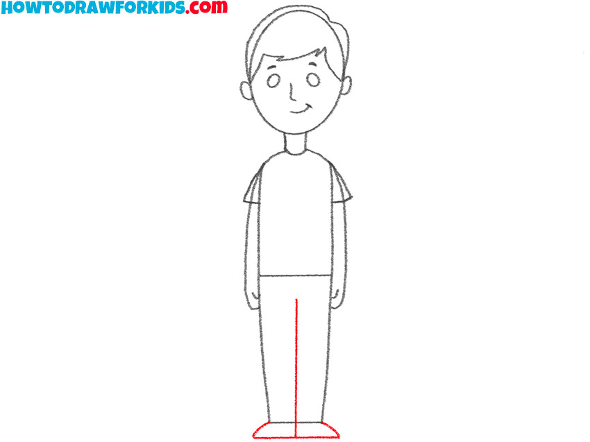 Detail the cartoon person’s lower body