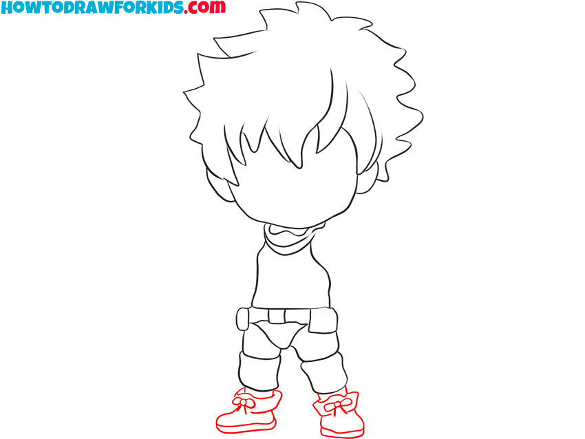 Sketch the young hero’s footwear