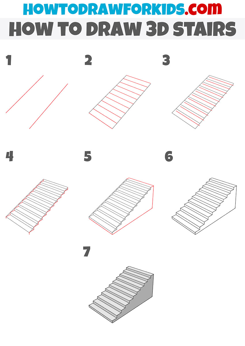 how to draw 3d stairs step by step