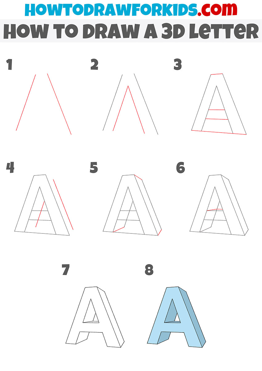 how to draw a 3d letter step by step