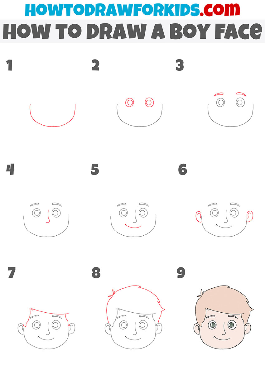 how to draw a boy face step by step
