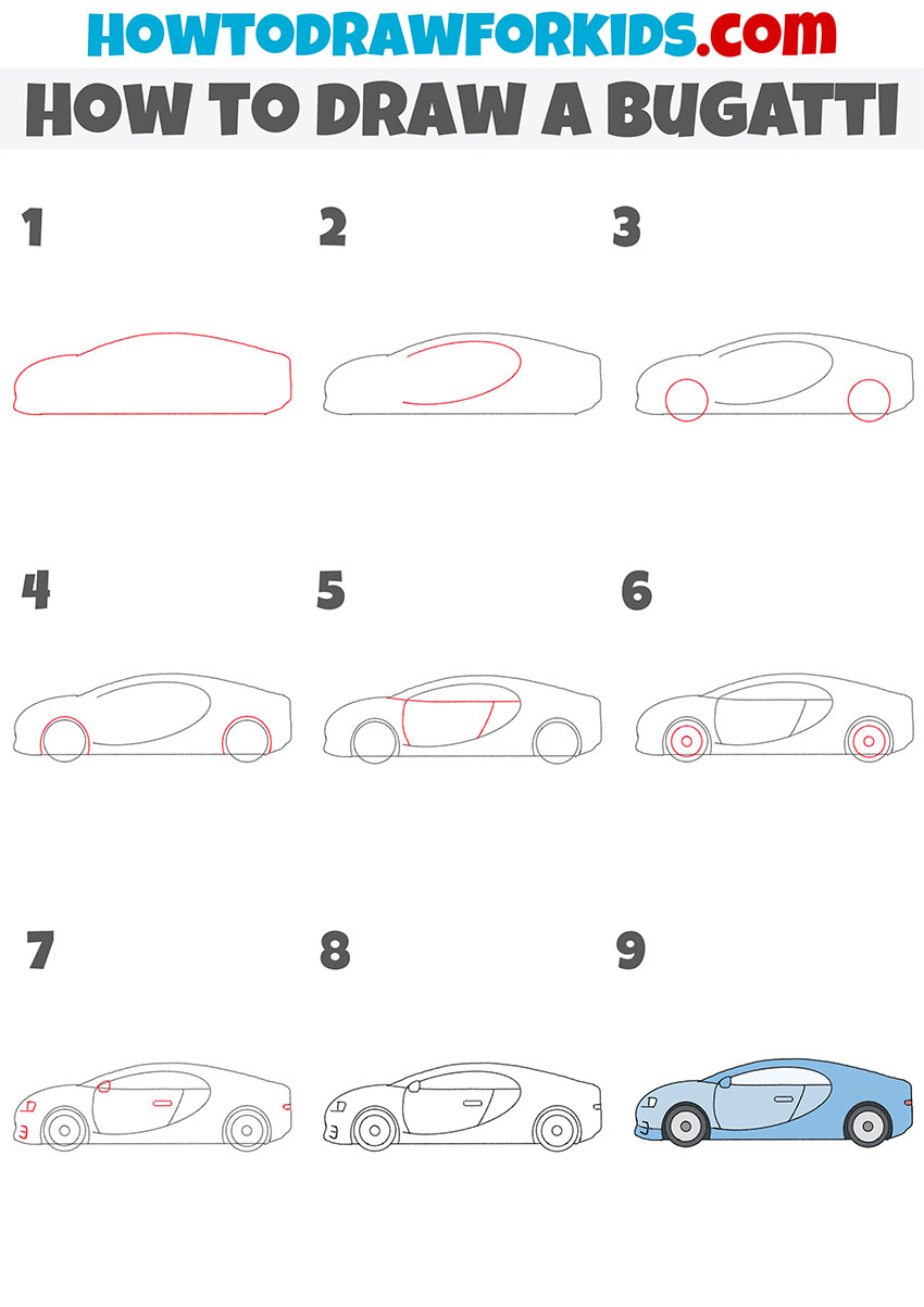 how to draw a bugatti step by step
