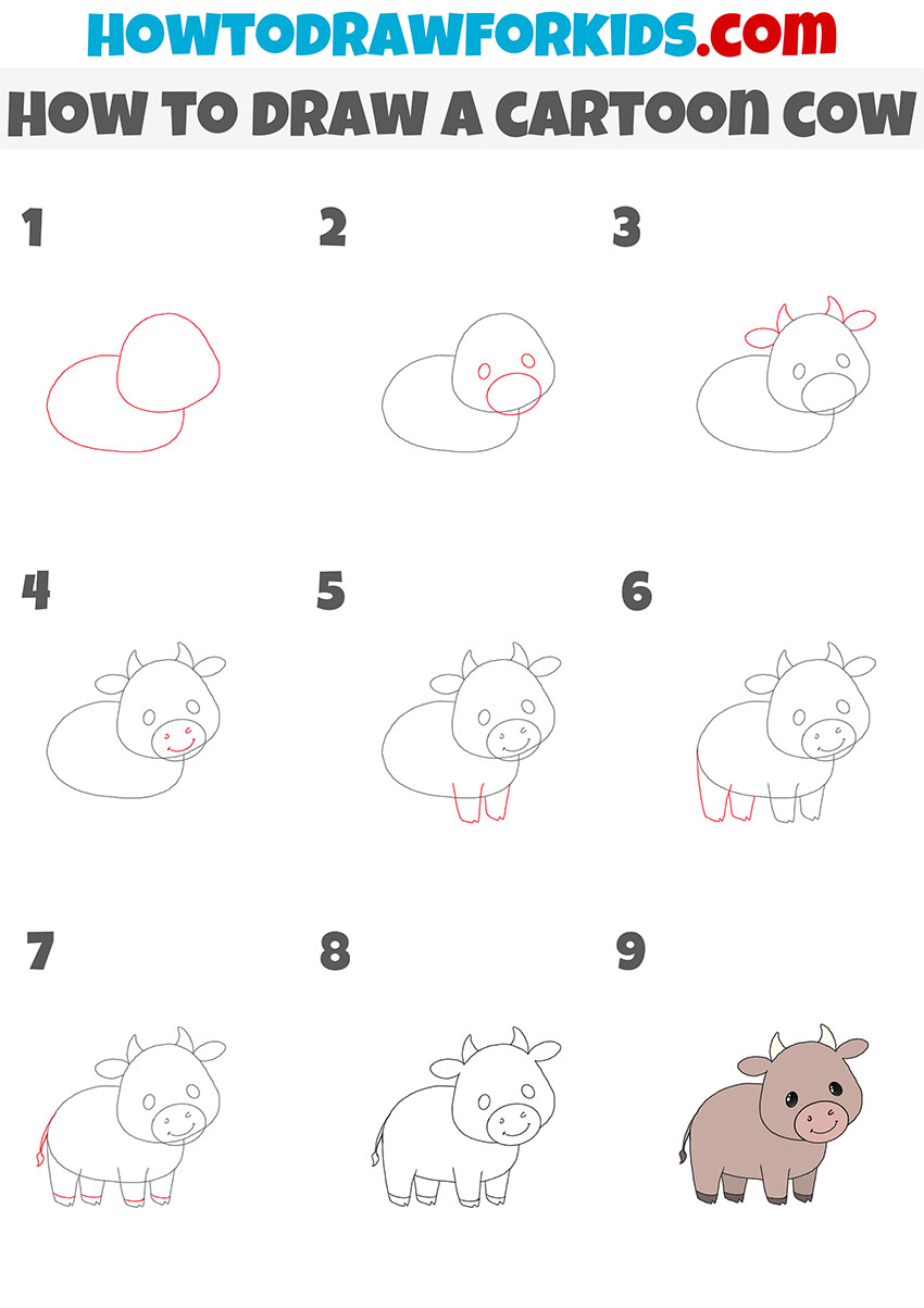 how to draw a cartoon cow step by step