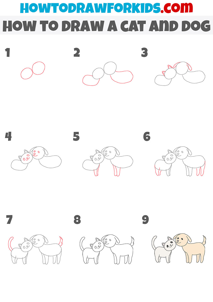 how to draw a cat and dog step by step