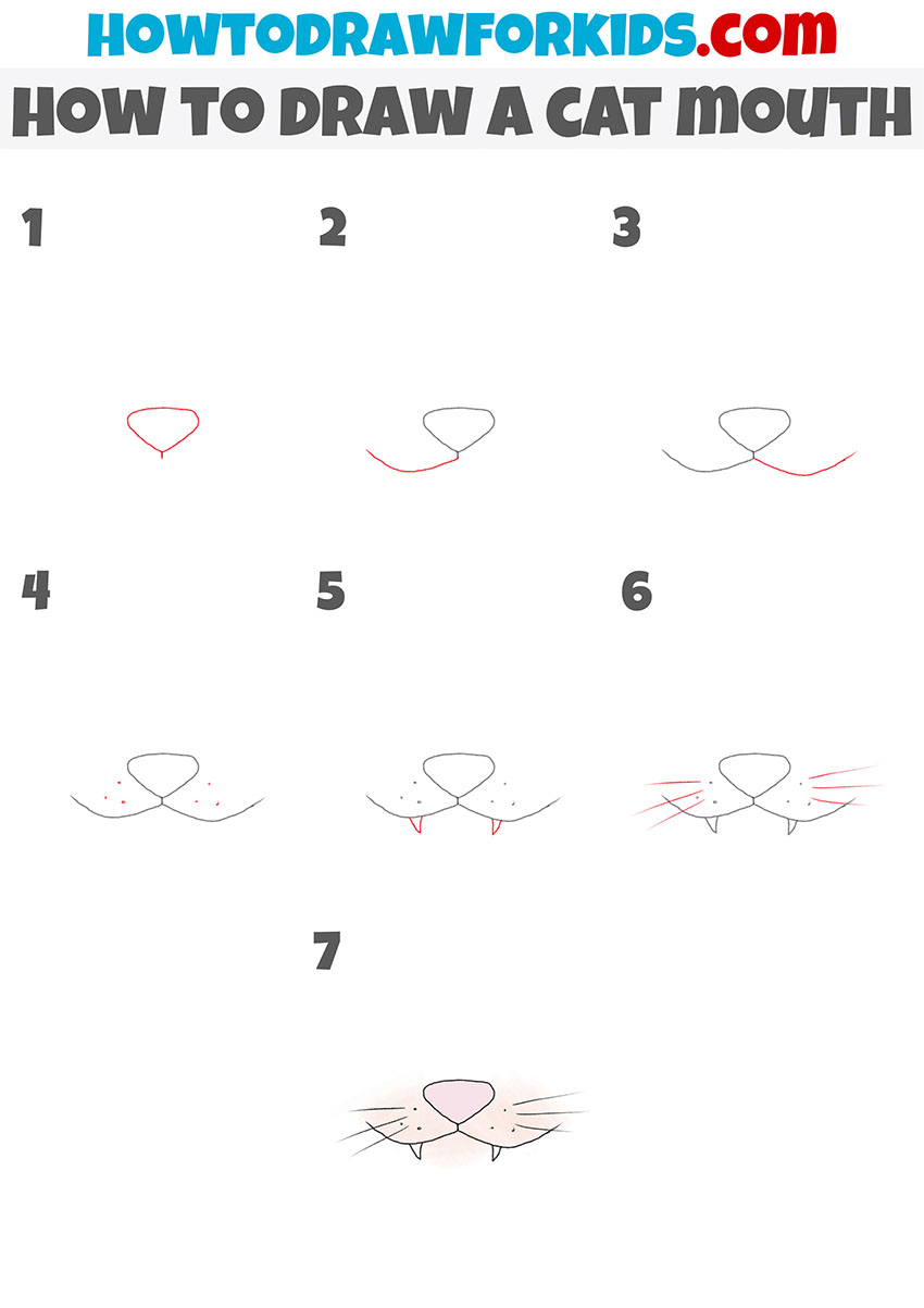 how to draw a cat mouth step by step