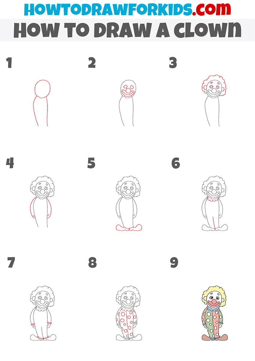 how to draw a clown step by step