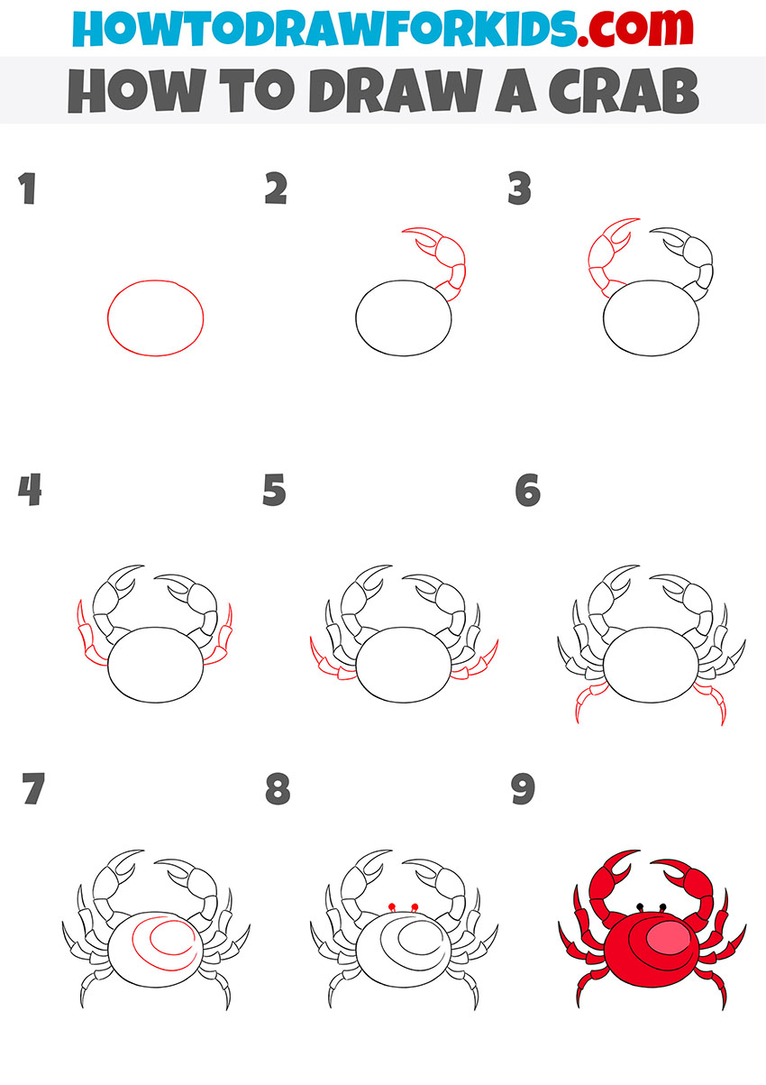 how to draw a crab step by step