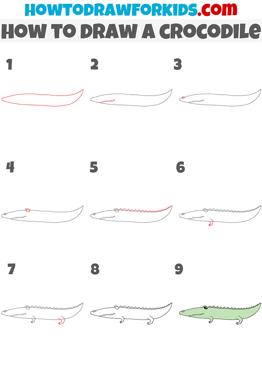 how to draw a crocodile step by step