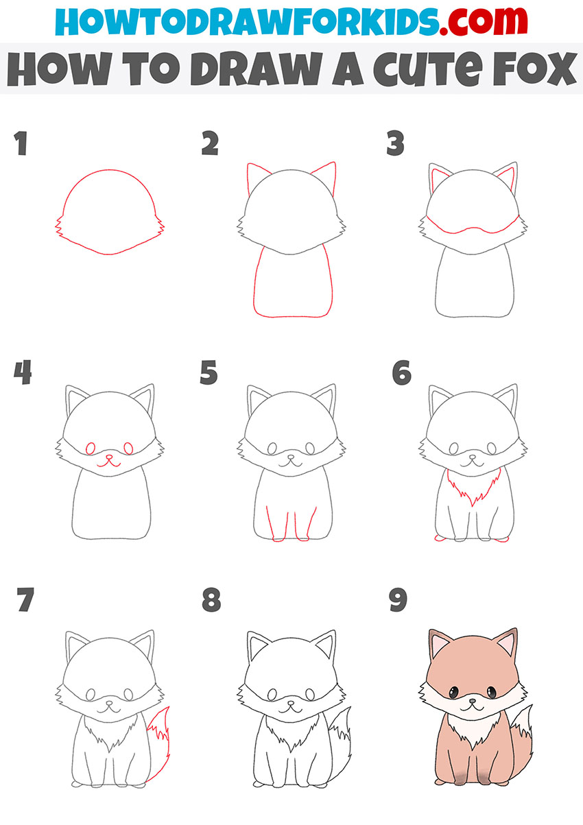 how to draw a cute fox step by step