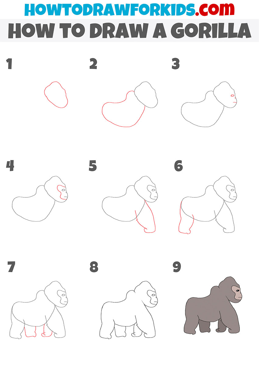 How to Draw a Gorilla for Kids - Easy Step by Step Tutorial - K4 Craft
