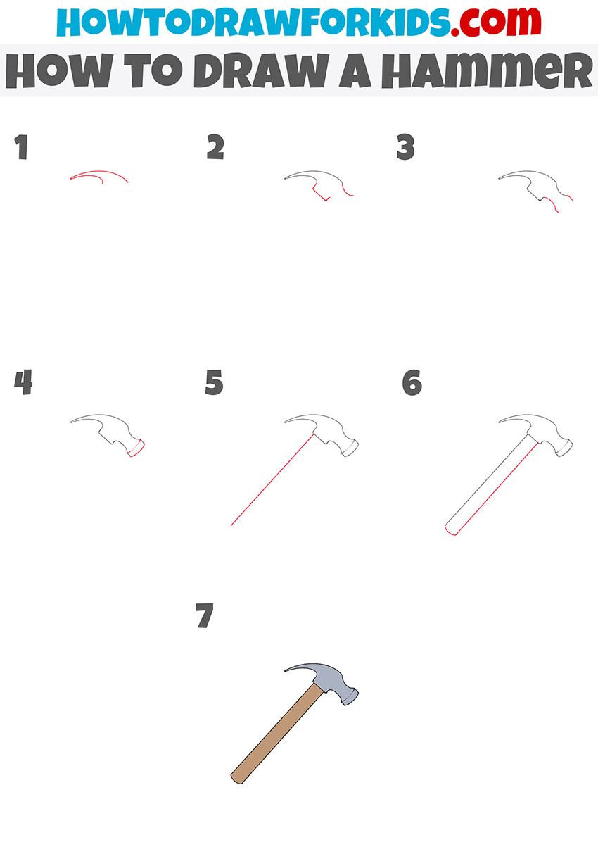 how to draw a hammer step by step
