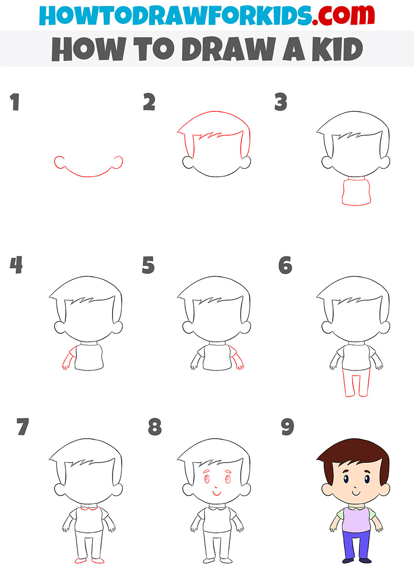 how to draw a kid step by step