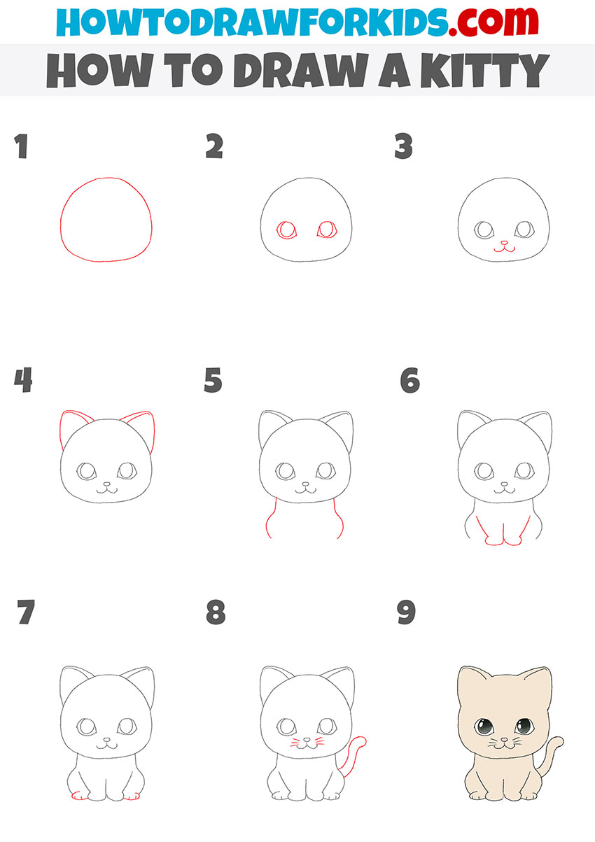 how to draw a kitty step by step