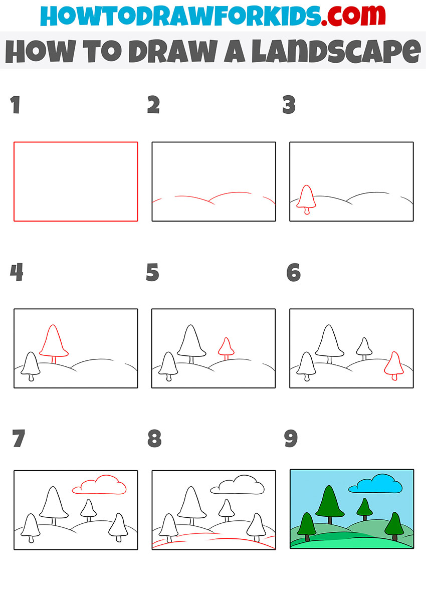 How to Draw a Landscape Step by Step - Drawing Tutorial For Kids