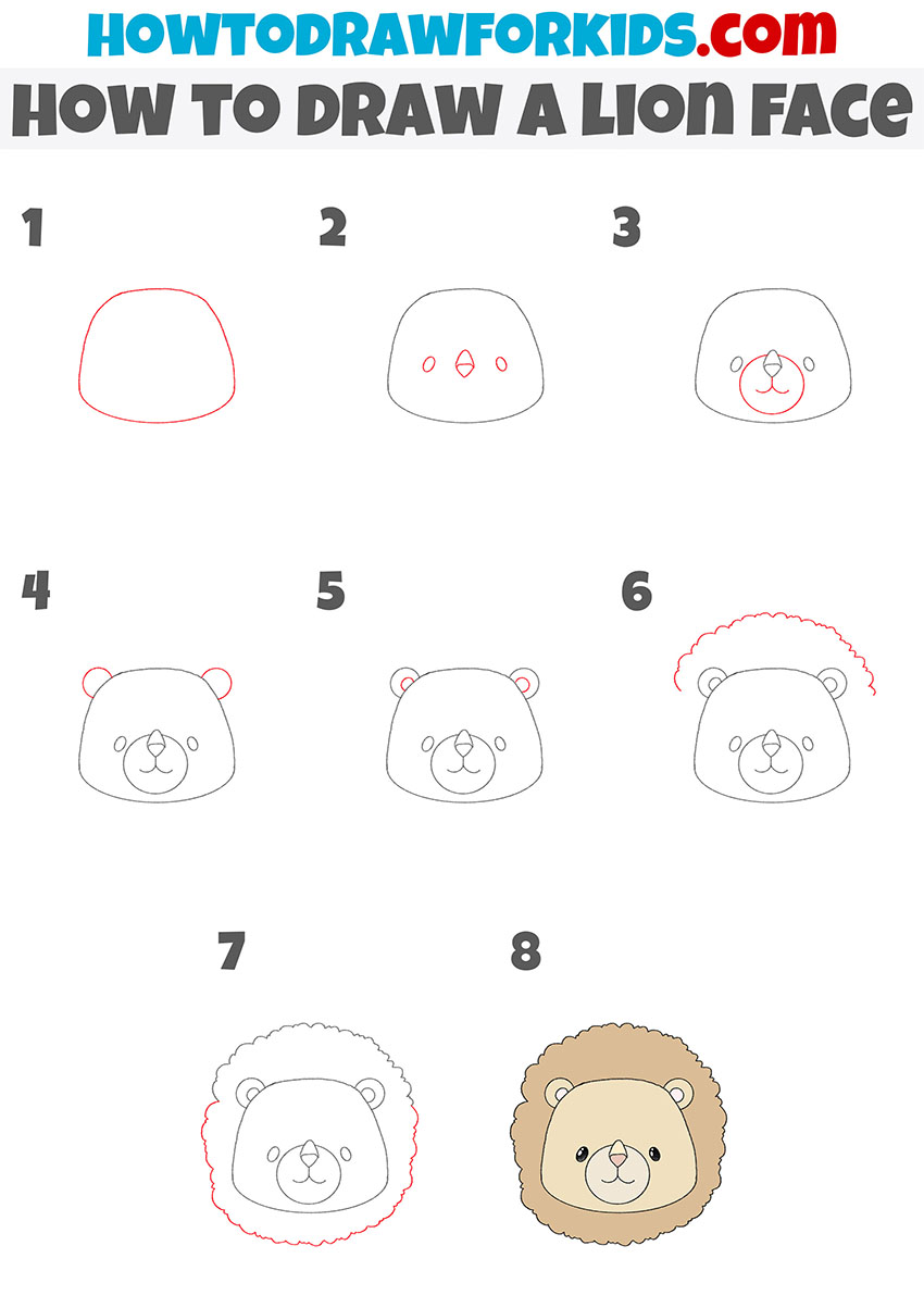 how to draw lion head step by step