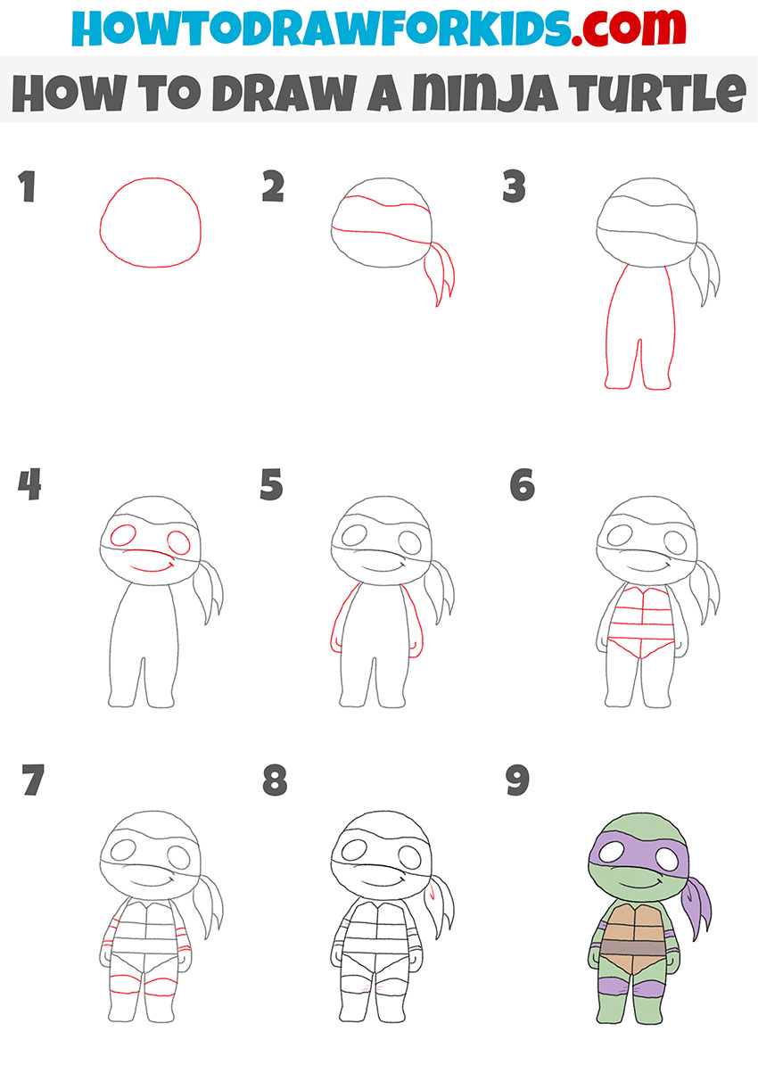 how to draw a ninja turtle step by step