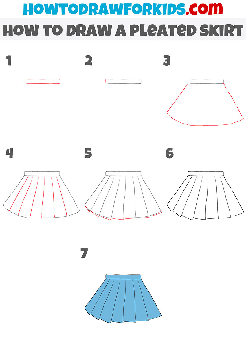 how to draw a pleated skirt step by step