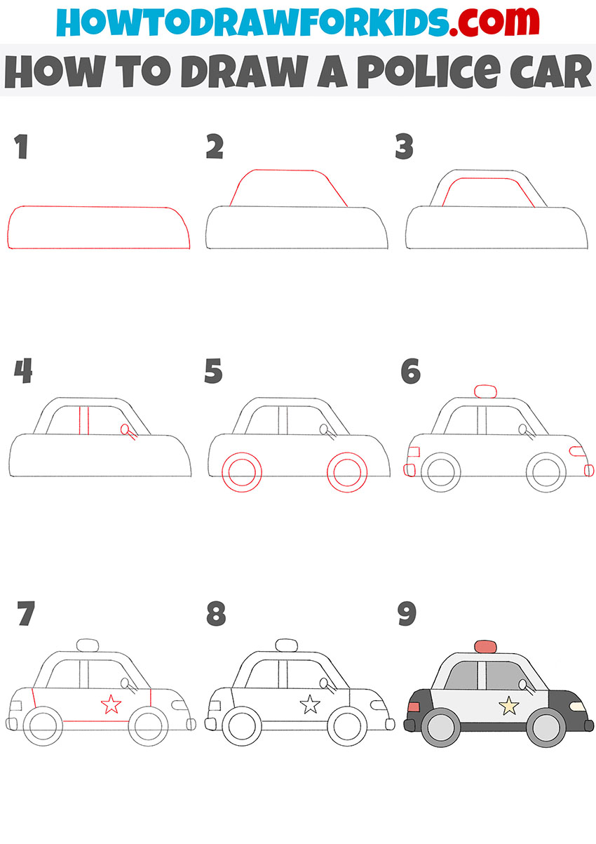 police car step by step drawing tutorial