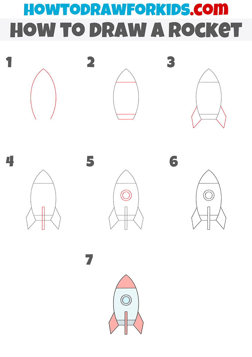 how to draw a rocket step by step