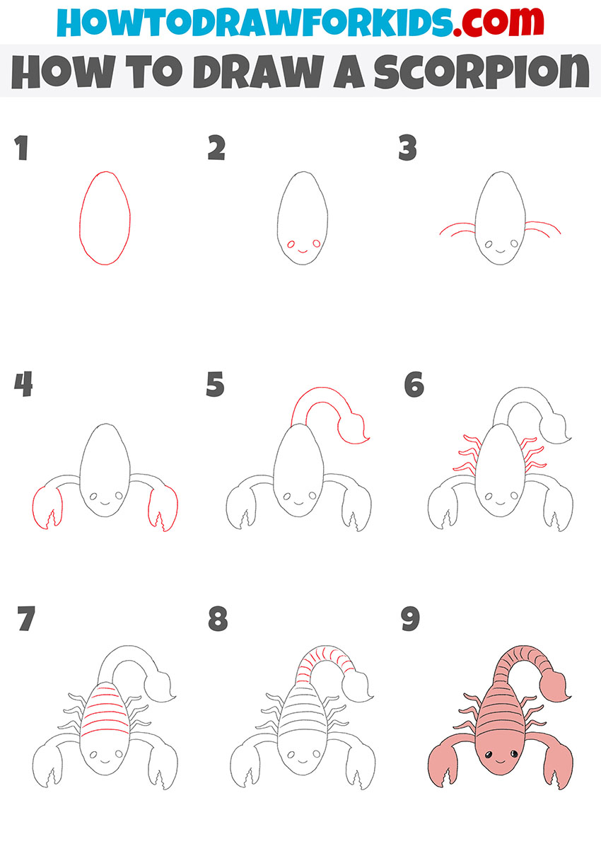 how to draw a scorpion step by step