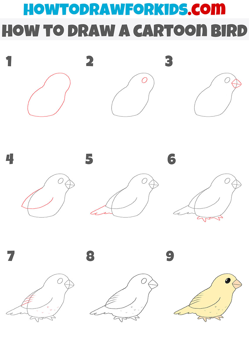 How to Draw a Cartoon Bird - Easy Drawing Tutorial For Kids