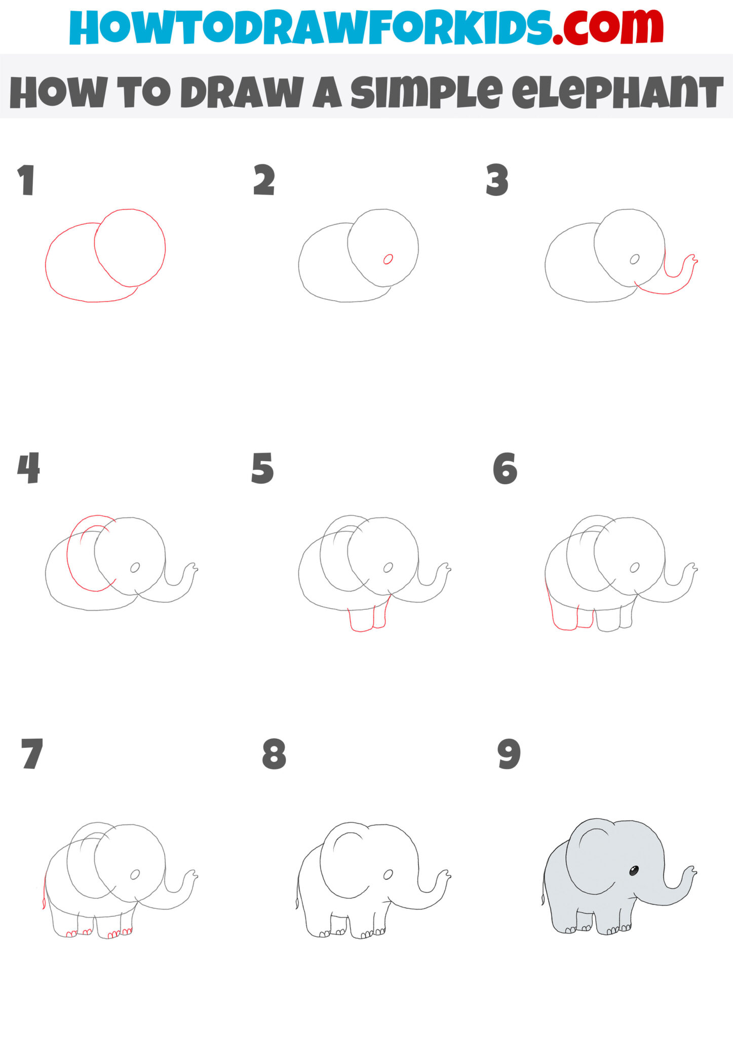 How to Draw a Simple Elephant - Easy Drawing Tutorial For Kids