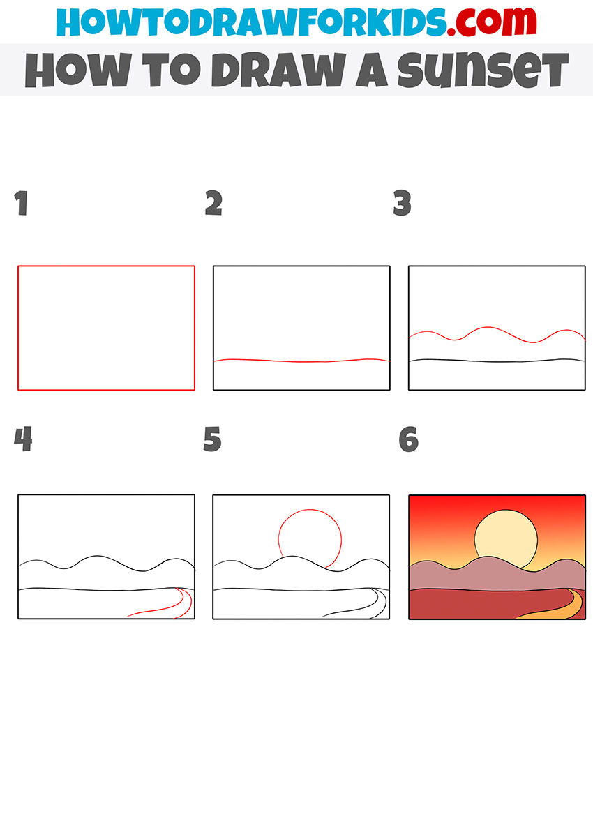 sunset step by step drawing tutorial