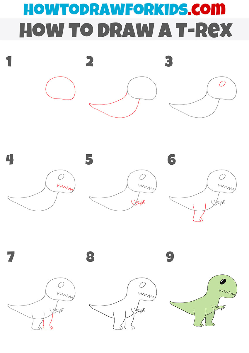how to draw a t-rex step by step