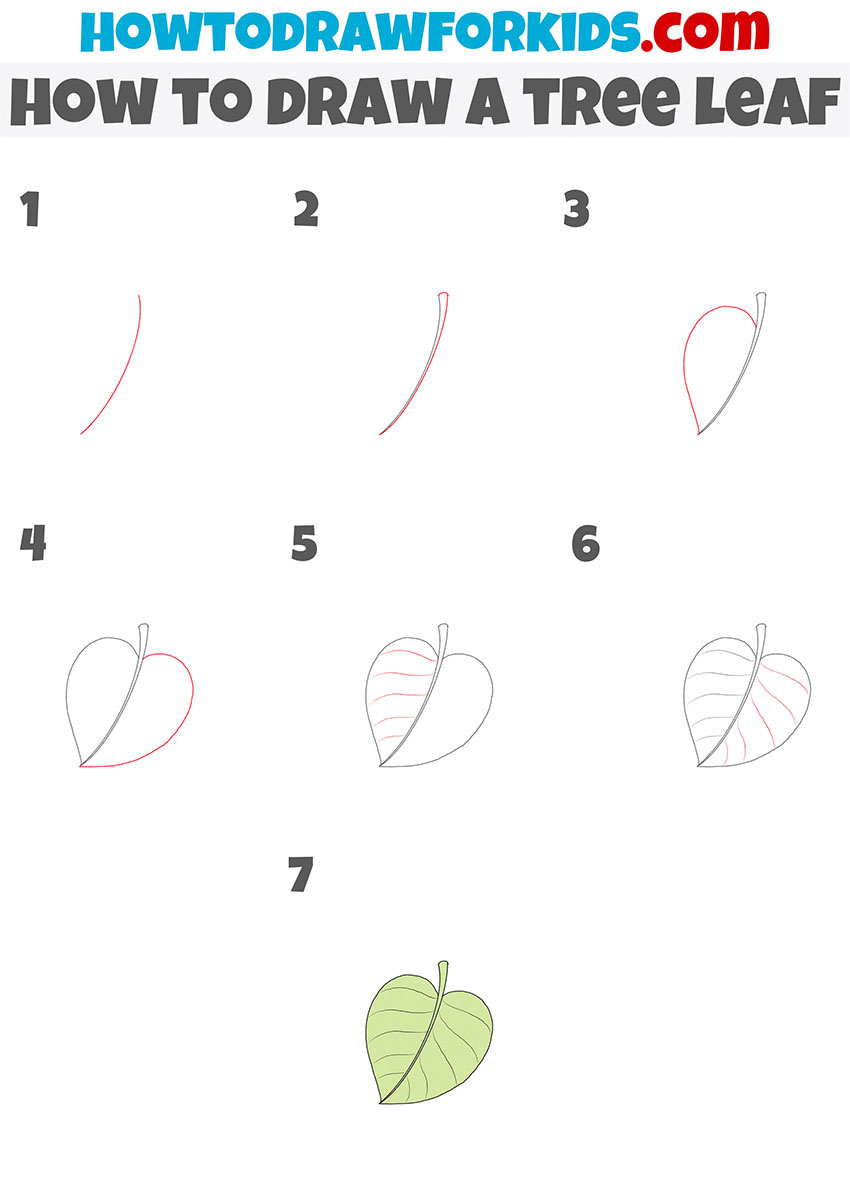 how to draw a tree leaf step by step