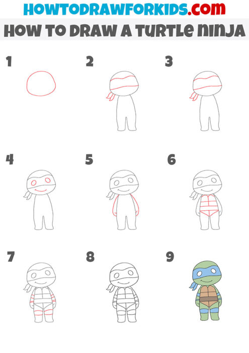 How to Draw a Turtle Ninja - Easy Drawing Tutorial For Kids