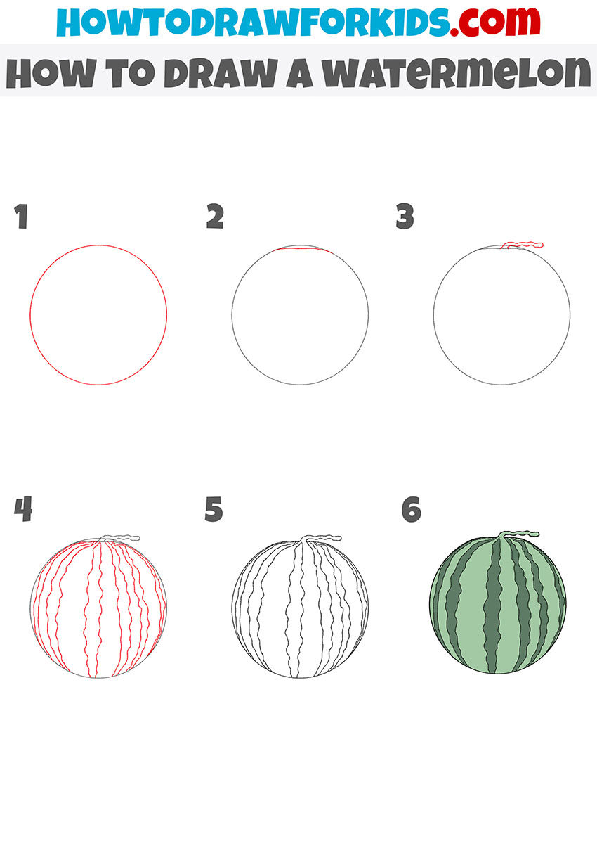 how to draw a watermelon step by step