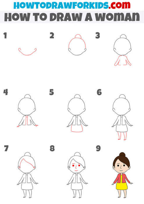 How to Draw a Woman - Easy Drawing Tutorial For Kids